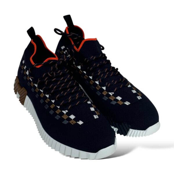 Hermes Flex 42 EU Deep Blue Sneakers Brown, Grey, White & Orange - Image 3