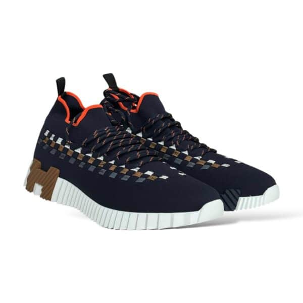Hermes Flex 42 EU Deep Blue Sneakers Brown, Grey, White & Orange