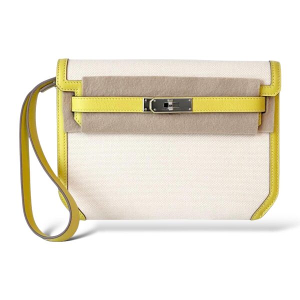 Hermes Kelly Depeche Canvas Ecru/Lime Canvas PHW
