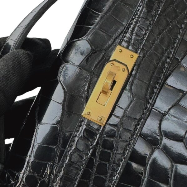 Hermes Kelly Pochette Black Shiny Croco GHW - Image 6