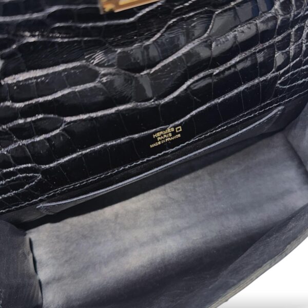 Hermes Kelly Pochette Black Shiny Croco GHW - Image 11