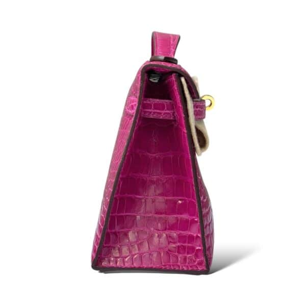 Hermes Kelly Pochette Rose Sheherazade Shiny Croco GHW - Image 3