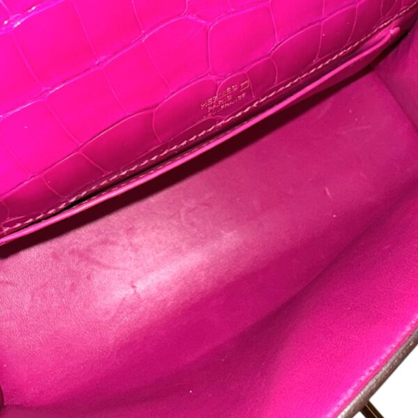 Hermes Kelly Pochette Rose Sheherazade Shiny Croco GHW - Image 7