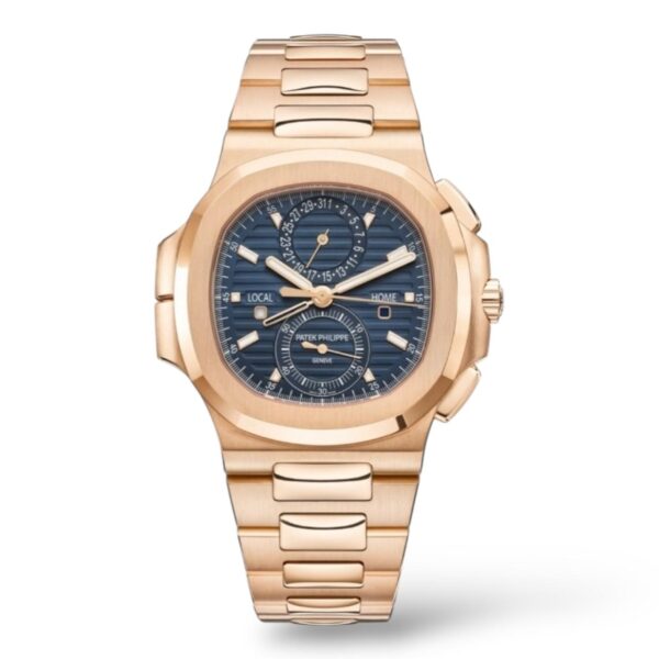 Patek Philippe 40.5mm 5990/1R Travel Time Rose Gold Sunburst Blue Dial