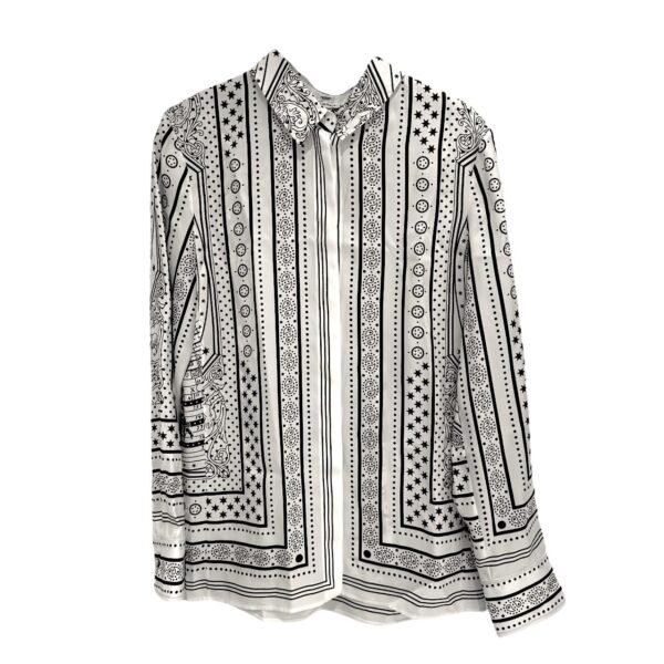 Hermes Chemise Micro Astrologie Blanc Nacre 3/4 Sleeve Shirt 36 - Image 4