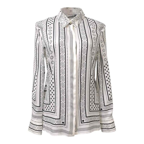 Hermes Chemise Micro Astrologie Blanc Nacre 3/4 Sleeve Shirt 36