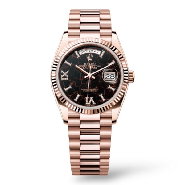 Rolex Day-Date 36mm 128235 Rose Gold Everose Gold Eisenkiesel Diamond-Set Dial President Bracelet