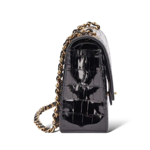 Chanel Jumbo Black Shiny Croco Double Flap Bag - Image 2