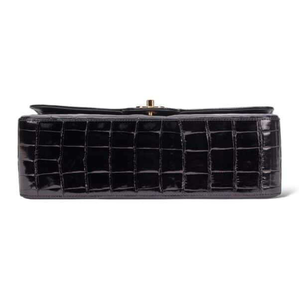 Chanel Jumbo Black Shiny Croco Double Flap Bag - Image 4