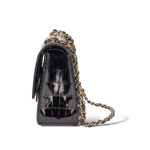 Chanel Jumbo Black Shiny Croco Double Flap Bag - Image 5