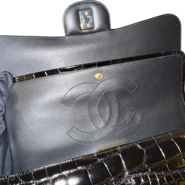 Chanel Jumbo Black Shiny Croco Double Flap Bag - Image 6