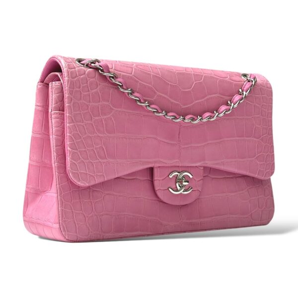 Chanel Jumbo Pink Bubblegum Matte Croco Double Flap Bag - Image 2