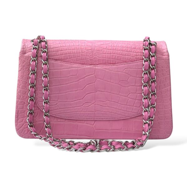 Chanel Jumbo Pink Bubblegum Matte Croco Double Flap Bag - Image 4