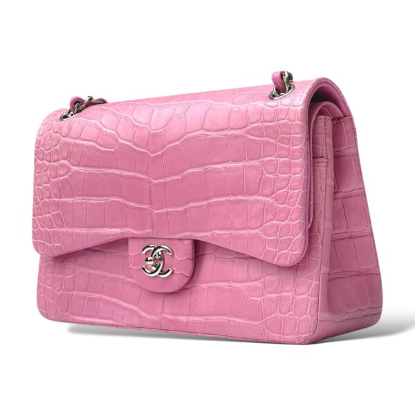Chanel Jumbo Pink Bubblegum Matte Croco Double Flap Bag - Image 5