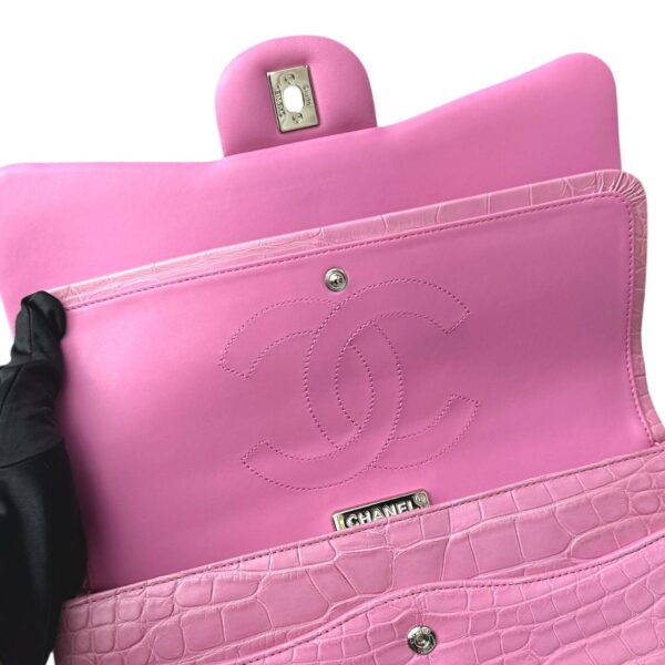 Chanel Jumbo Pink Bubblegum Matte Croco Double Flap Bag - Image 7