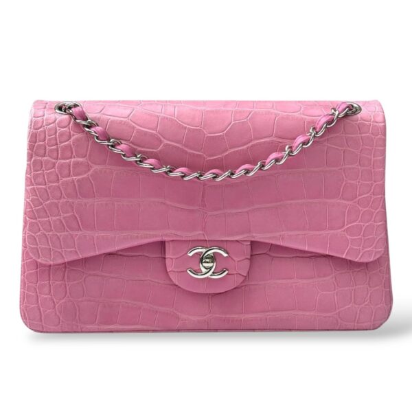 Chanel Jumbo Pink Bubblegum Matte Croco Double Flap Bag