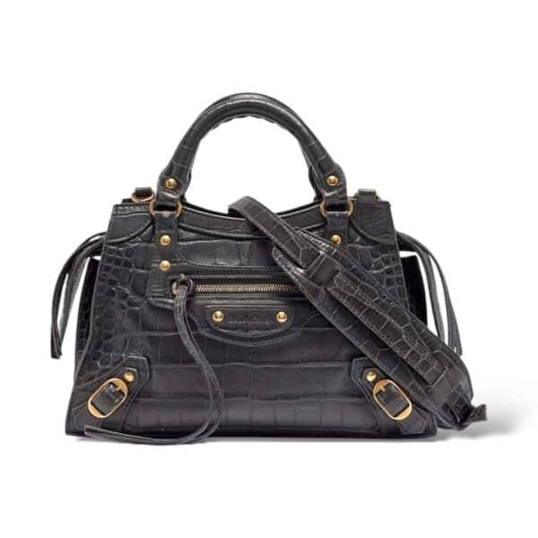 Balenciaga Neo Classic Small Dark Grey Croco Embossed Leather Bag