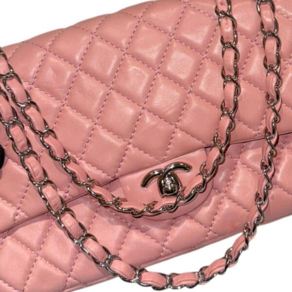 Chanel Pink Lambskin Leather Classic Double Flap Bag 25cm - Image 6