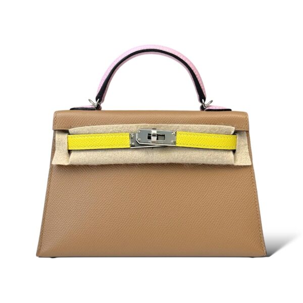 Hermes Kelly Mini Tricolor Chai/Lime/Mauve Sylvestre Epsom PHW