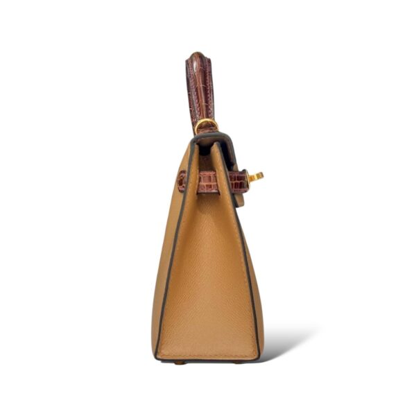 Hermes Kelly Mini Chai/Miel Veau Madame/Croco Touch GHW - Image 3