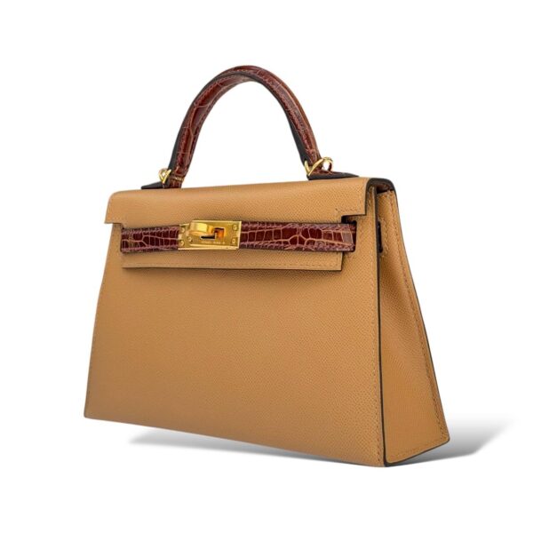 Hermes Kelly Mini Chai/Miel Veau Madame/Croco Touch GHW - Image 5