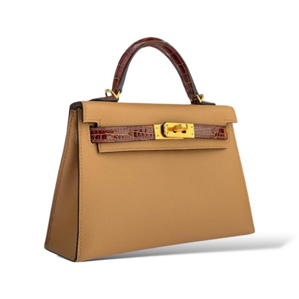 Hermes Kelly Mini Chai/Miel Veau Madame/Croco Touch GHW - Image 2