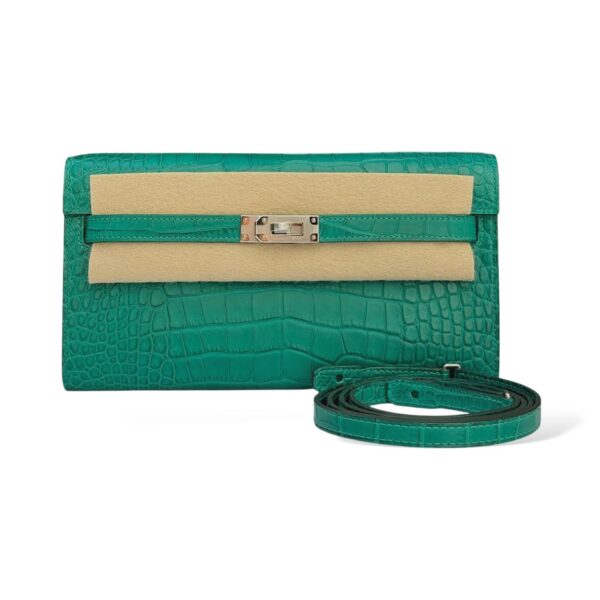 Hermes Kelly To Go Malachite Croco PHW