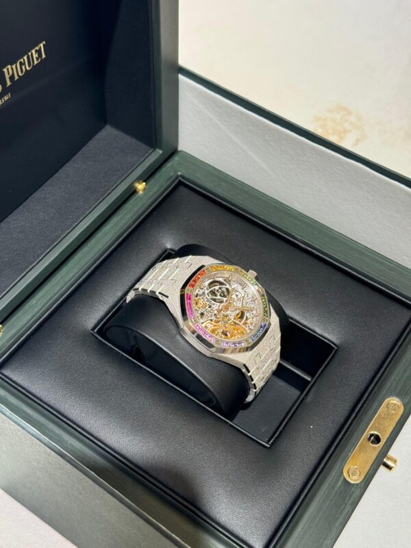 Audemars Piguet Royal Oak 37mm 15468BC.YG.1259BC.01-B Rainbow Diamonds Set Bezel Hammered White Gold - Image 4