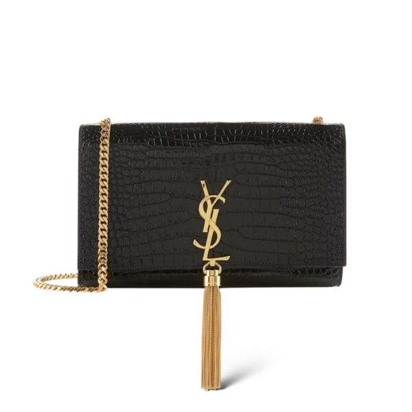 YSL Kate Black Tassel Medium Crocodile embossed Bag
