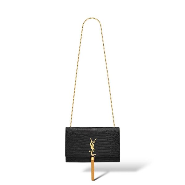 YSL Kate Black Tassel Medium Crocodile embossed Bag - Image 4