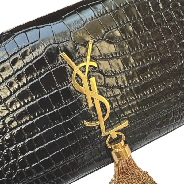 YSL Kate Black Tassel Medium Crocodile embossed Bag - Image 11