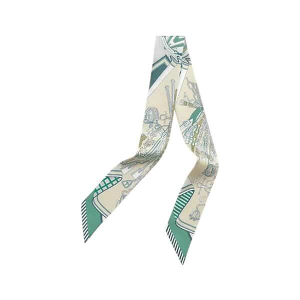 Hermes Twilly Bouquets Sellier Vert / Beige / Gris Perle