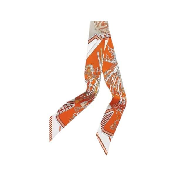Hermes Twilly Bouquets Sellier Orange Cuit / Blanc / Brun
