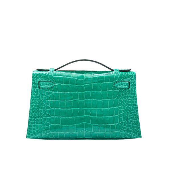Hermes Kelly Pochette Vert Jade Shiny Croco GHW - Image 4