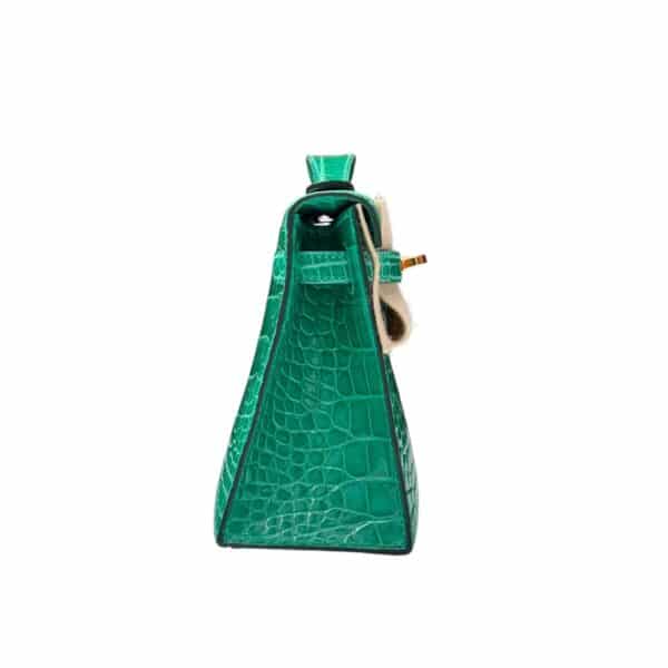Hermes Kelly Pochette Vert Jade Shiny Croco GHW - Image 3