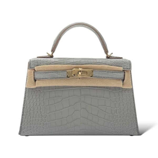 Hermes Kelly Mini SO Gris Perle-Orange Matte Croco PBHW