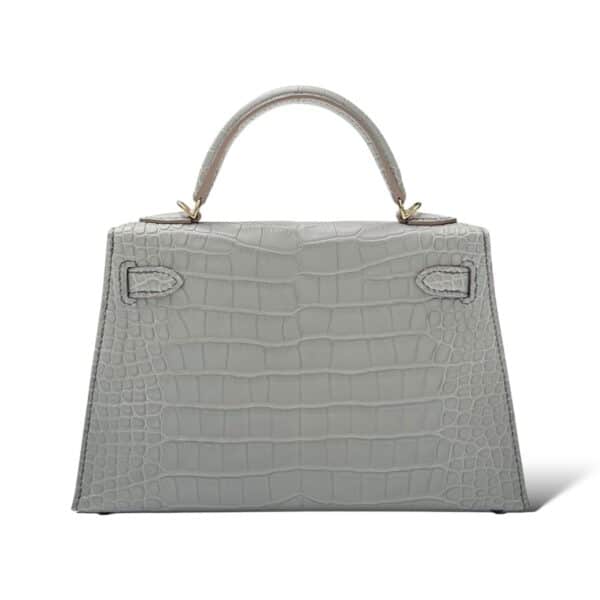Hermes Kelly Mini SO Gris Perle-Orange Matte Croco PBHW - Image 3