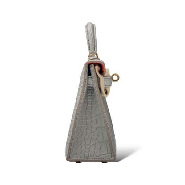 Hermes Kelly Mini SO Gris Perle-Orange Matte Croco PBHW - Image 4