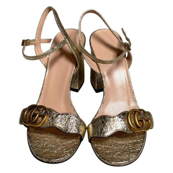 Gucci Metallic Laminate Leather Mid Heel Sandal Double G 36 EU - Image 2