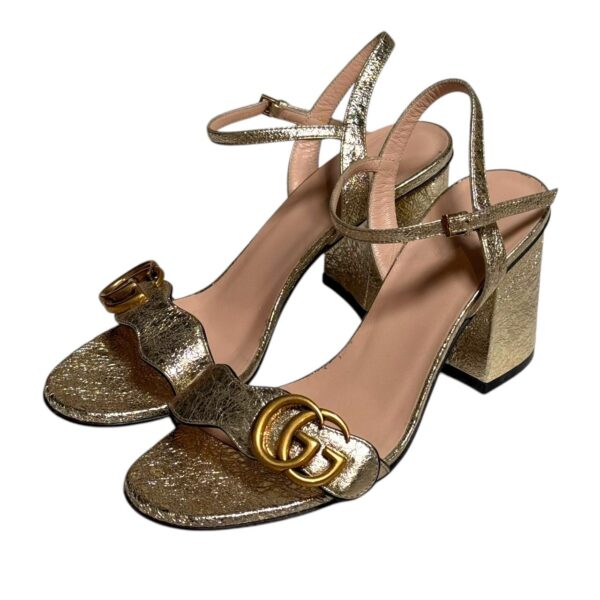 Gucci Metallic Laminate Leather Mid Heel Sandal Double G 36 EU - Image 3