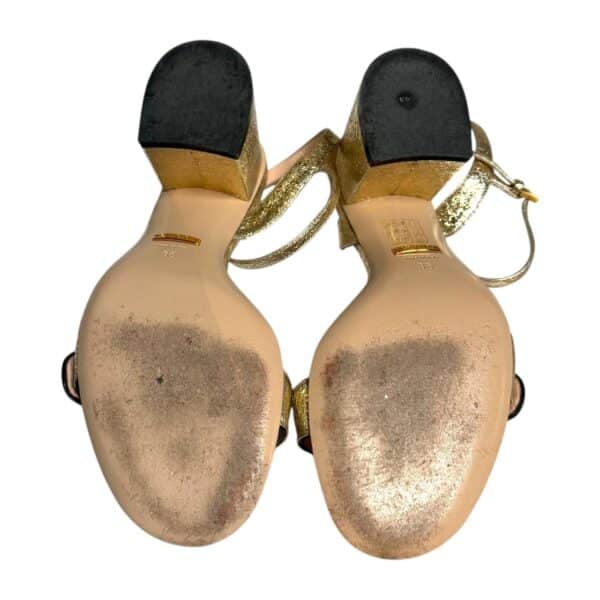 Gucci Metallic Laminate Leather Mid Heel Sandal Double G 36 EU - Image 7