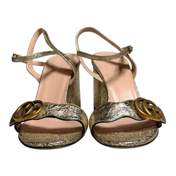 Gucci Metallic Laminate Leather Mid Heel Sandal Double G 36 EU - Image 5