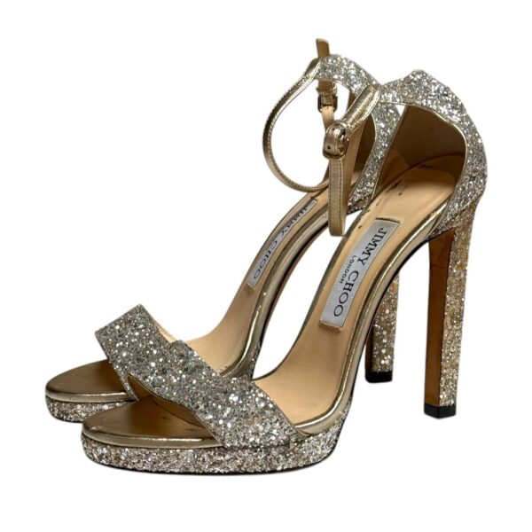 Jimmy Choo Gray Encrusted Glitter Open Toe Ankle Wrap Sandals 36.5 EU - Image 3