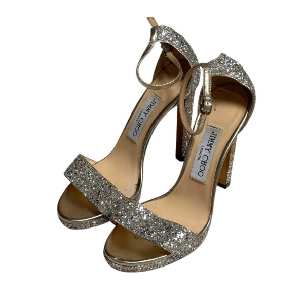 Jimmy Choo Gray Encrusted Glitter Open Toe Ankle Wrap Sandals 36.5 EU - Image 5
