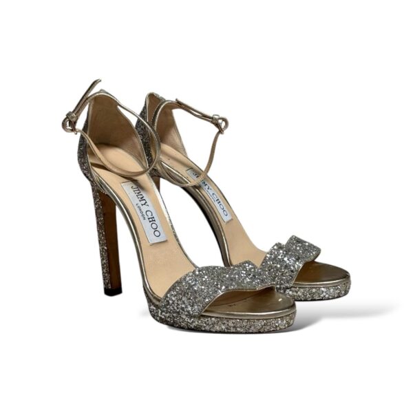 Jimmy Choo Gray Encrusted Glitter Open Toe Ankle Wrap Sandals 36.5 EU