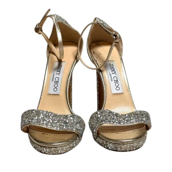 Jimmy Choo Gray Encrusted Glitter Open Toe Ankle Wrap Sandals 36.5 EU - Image 2