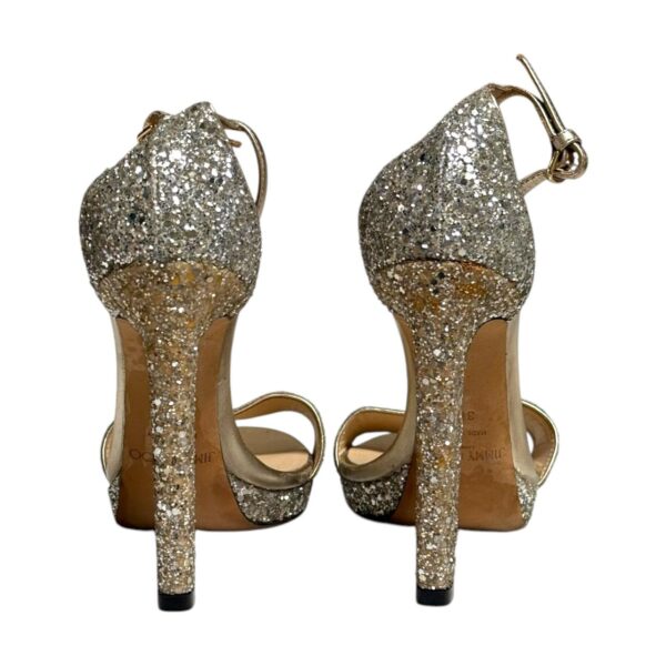 Jimmy Choo Gray Encrusted Glitter Open Toe Ankle Wrap Sandals 36.5 EU - Image 4