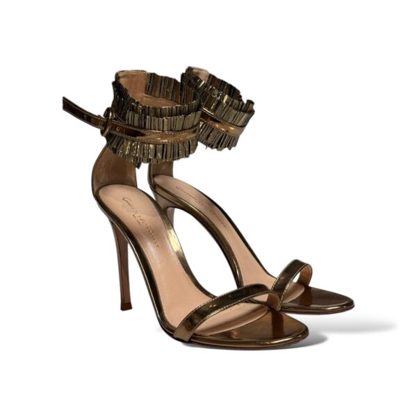 Gianvito Rossi Ruffle Ankle Strap Heels Gold 36 EU