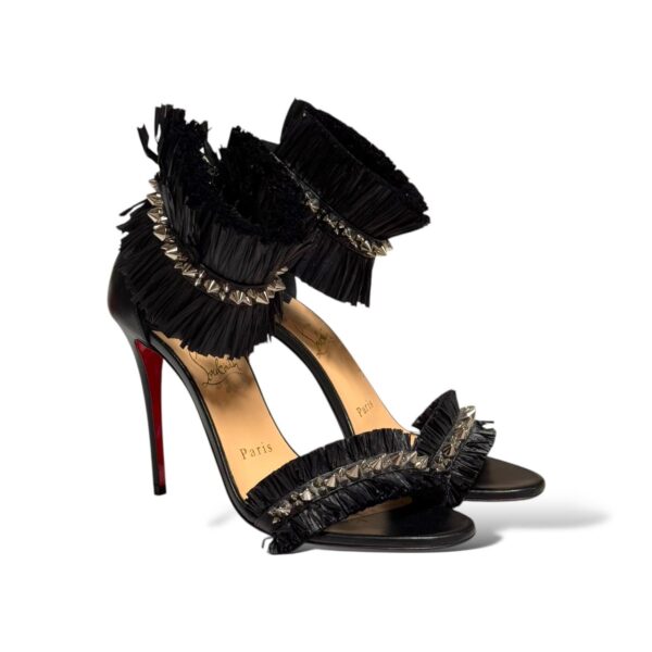 Christian Louboutin Poupedou Raffia Ankle Strap Black Heels 36.5 EU