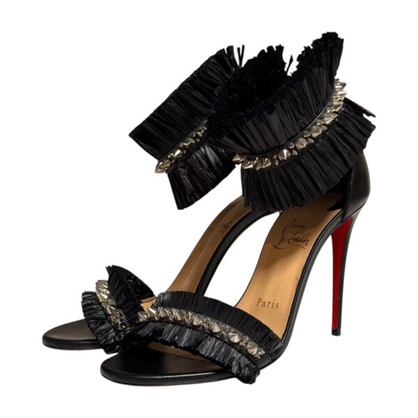 Christian Louboutin Poupedou Raffia Ankle Strap Black Heels 36.5 EU - Image 6
